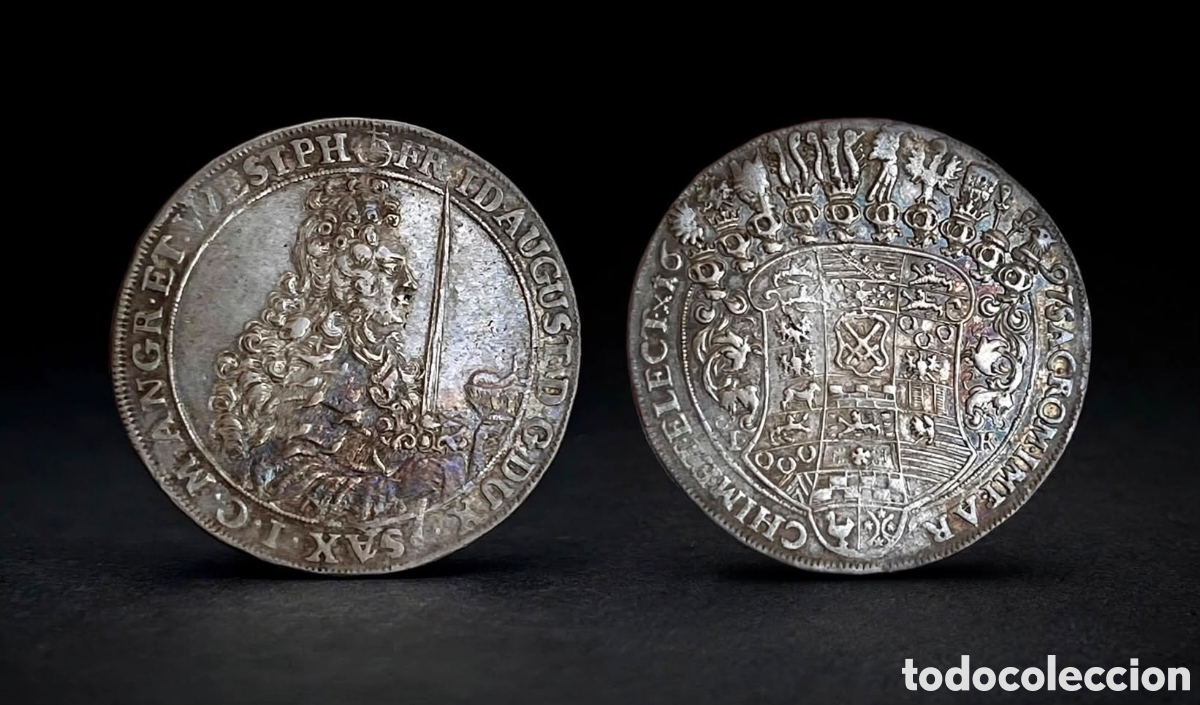 Monedas antiguas de Europa: taler sachsen 1697, Dresden mint (muy raro) Federico Augusto I como Rey de Polonia y Duque Sajonia