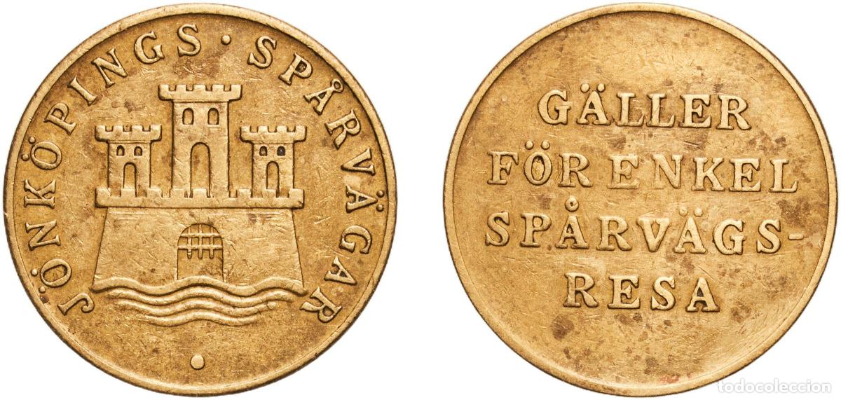 Monedas antiguas de Europa: Sweden Kingdom ND (1942) Tram Token - J&ouml;nk&ouml;pings Sp&aring;rv&auml;gar Brass 2.76g AU TC 537851