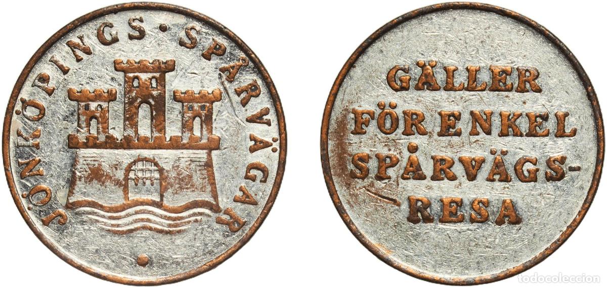 Monedas antiguas de Europa: Sweden Kingdom ND (1942) Tram Token - J&ouml;nk&ouml;pings Sp&aring;rv&auml;gar Brass 2.66g XF TC 537851