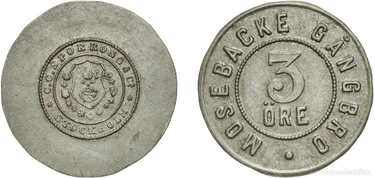 Monedas antiguas de Europa: Sweden Kingdom ND (1881) 3 &Ouml;re - Mosebacke Sweden Footbridge (Stockholm) Tin Sporrong & Co. Mint 3.