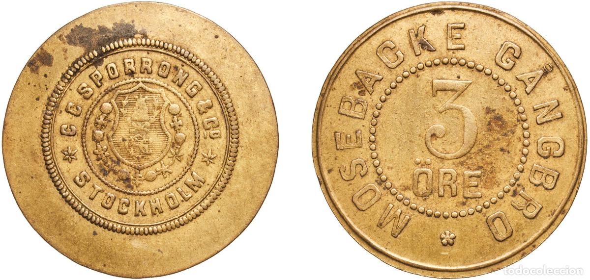 Monedas antiguas de Europa: Sweden Kingdom ND (1881) 3 &Ouml;re - Mosebacke Sweden Footbridge (Stockholm) Tin 3.96g XF TC 240520