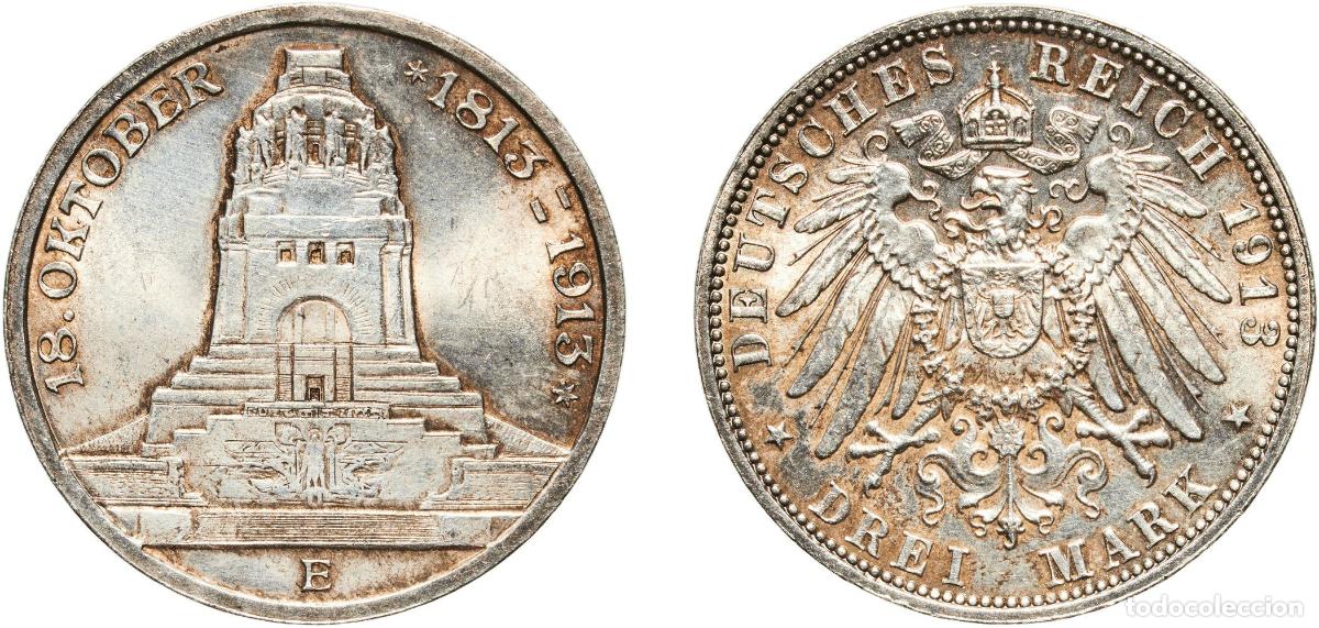 Monedas antiguas de Europa: Germany Kingdom of Saxony Second Empire 1913 E 3 Mark - Friedrich August III (Battle of Leipzig) Si
