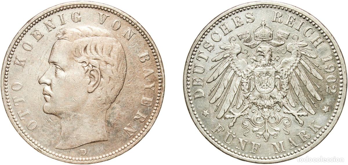 Monedas antiguas de Europa: Germany Kingdom of Bavaria Second Empire 1902 D 5 Mark - Otto Silver (.900) Munich Mint (506049) 27