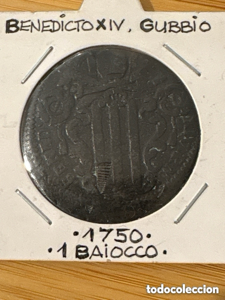 Moedas antigas da Europa: Moneda 1 Baiocco 1750, Benedicto XIV, Gubbio (A5)