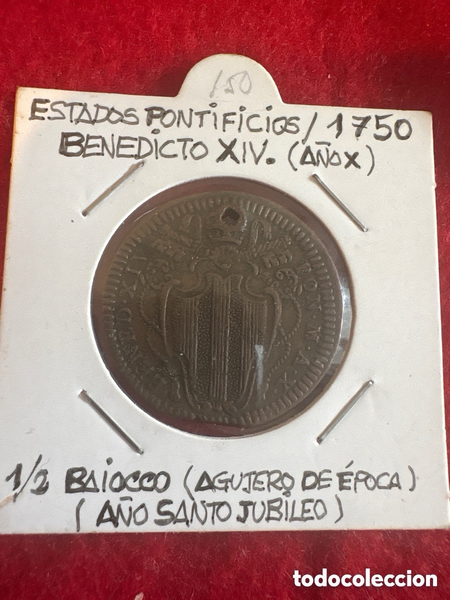 Monnaies anciennes de Europe: Moneda 1/2 Baiocco 1750 Benedicto XIV, a&ntilde;o Santo (A1)