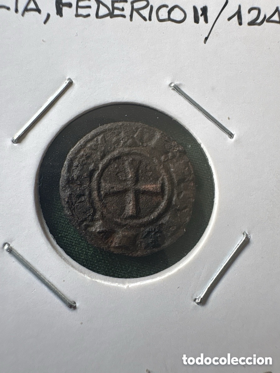 Alte M&uuml;nzen aus Europa: Moneda 1 Denaro 1245, Sicilia, Federico II (A15)