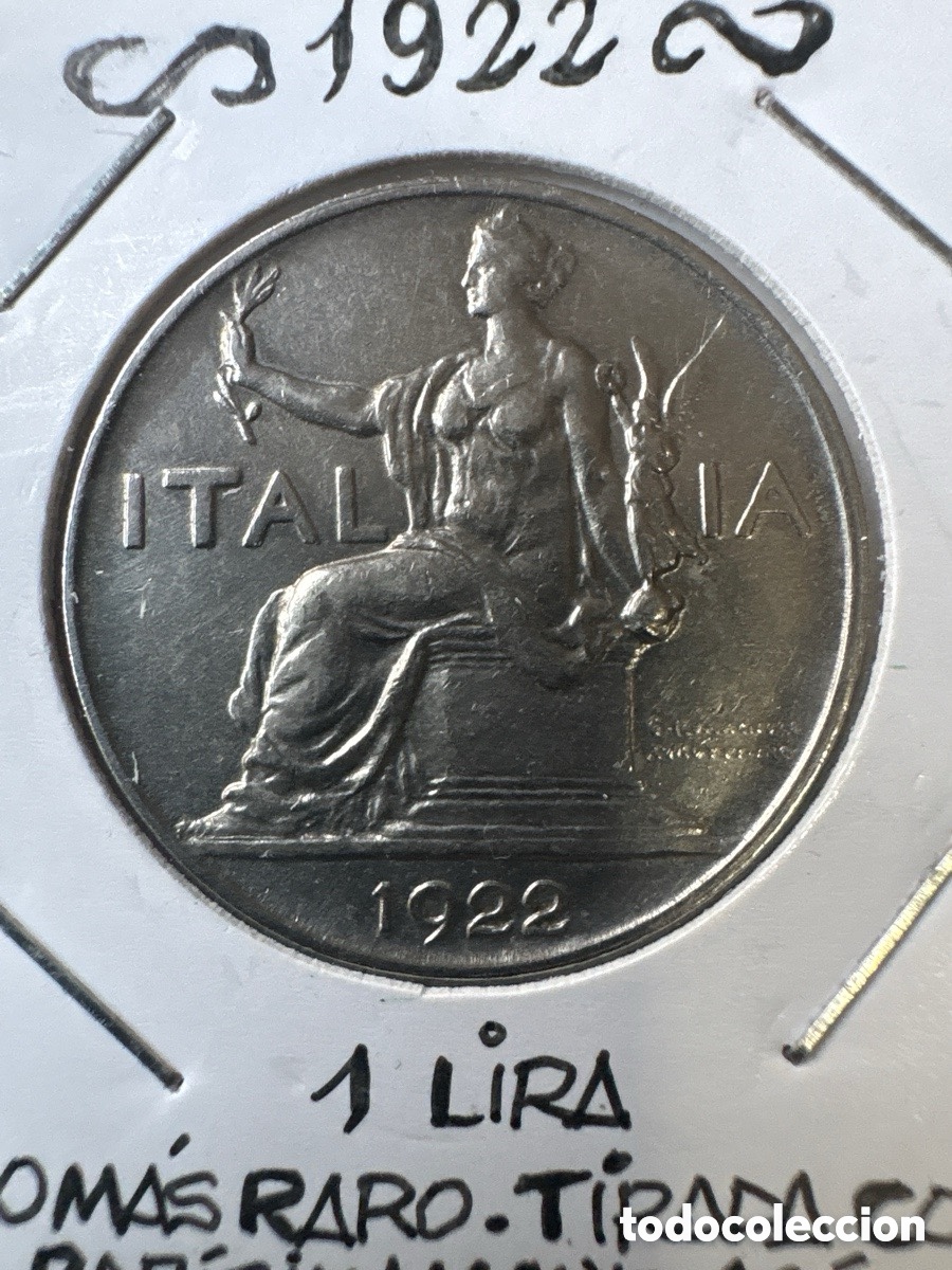 Moedas antigas da Europa: Moneda 1 Lira 1922 V&iacute;ctor Manuel III (A6)