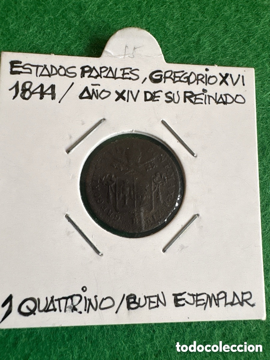 Moedas antigas da Europa: Moneda Estados Papales, 1 Quatrino 1844, Gregorio XVI (A6)