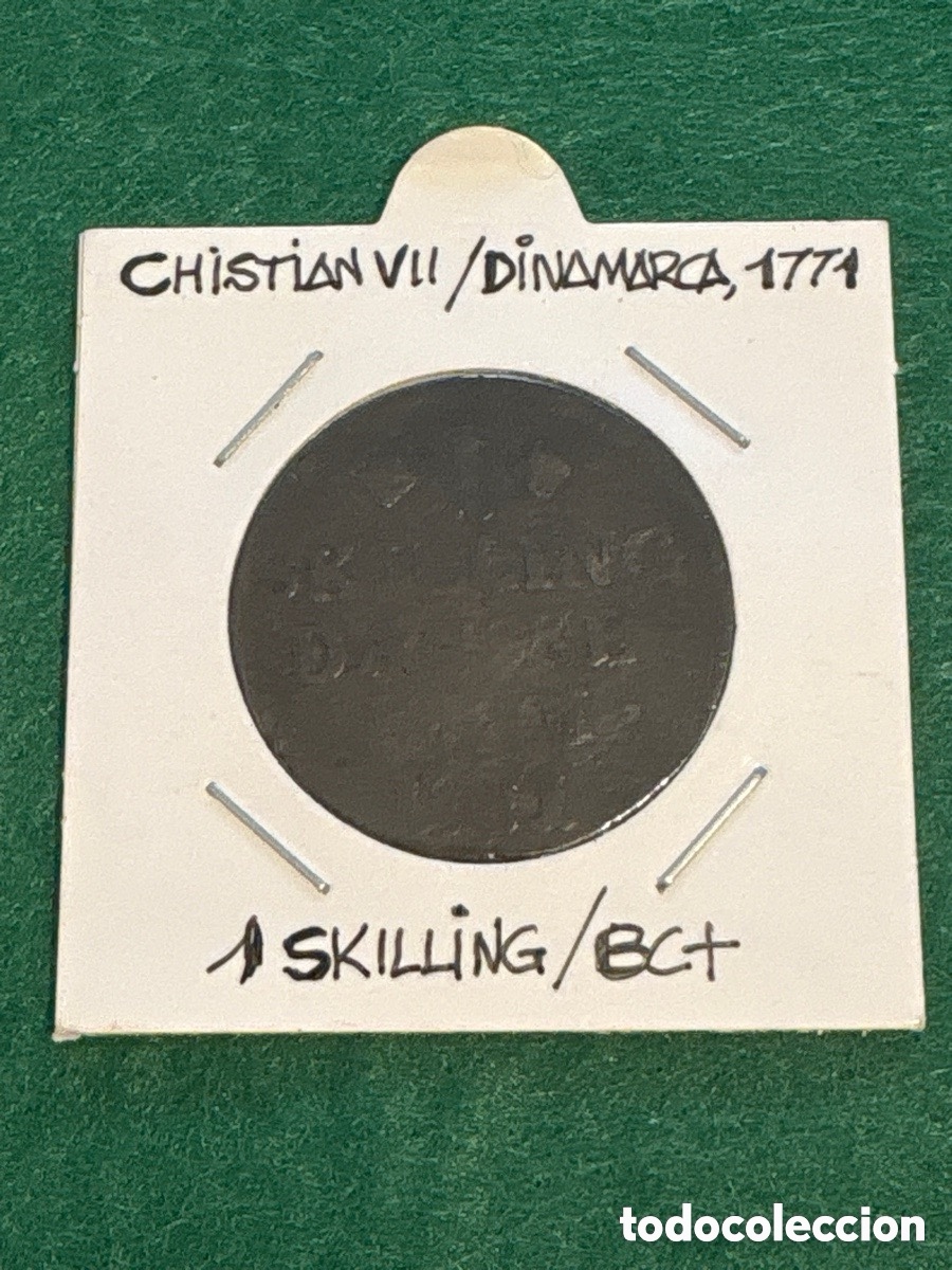 Moedas antigas da Europa: Moneda Christian VII 1771, Dinamarca, 1 Skilling (A6)