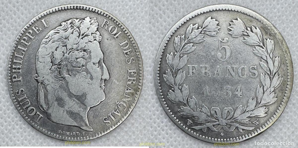 Monedas antiguas de Europa: 5440 FRANCIA 1834 5 FRANCS LOUIS PHILIPPE I 1834