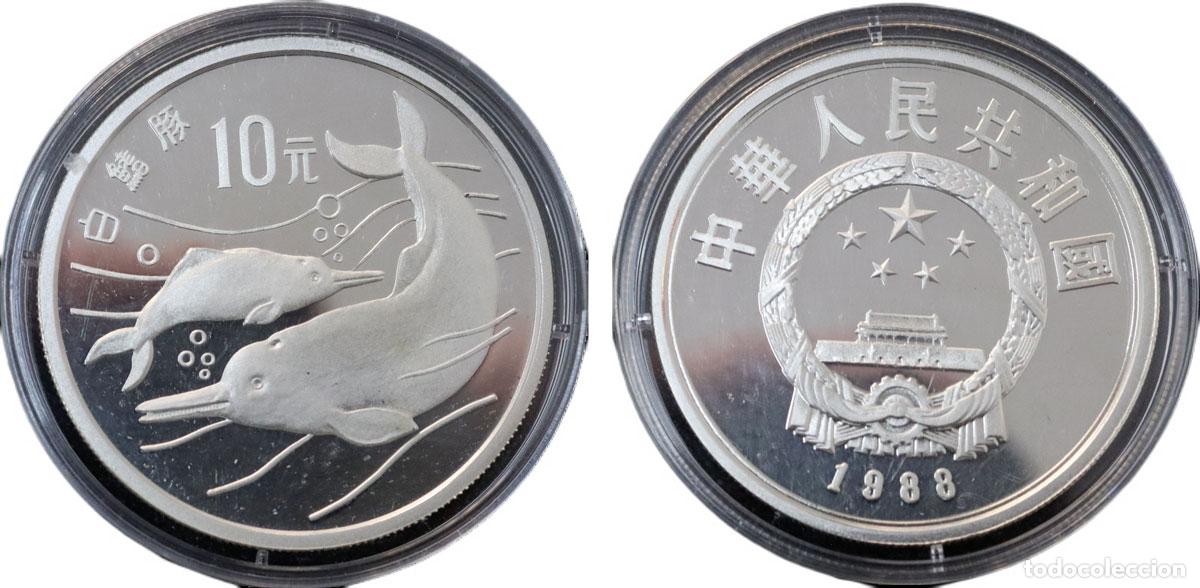 Monedas antiguas de Europa: CHINA 1988 ANIMAL PROTECTION BAIJI DOLPHINS 10 YUAN