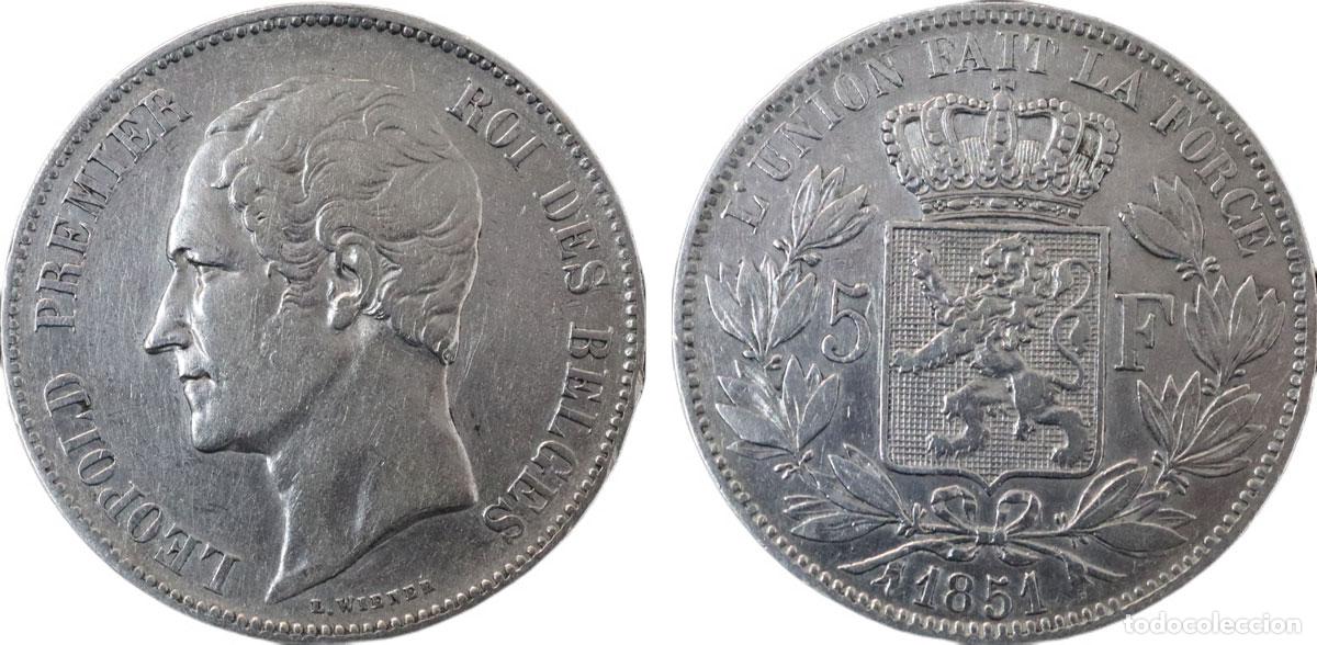 Monedas antiguas de Europa: BELGIUM 1851 LEOPOLD I 5 FRANCS