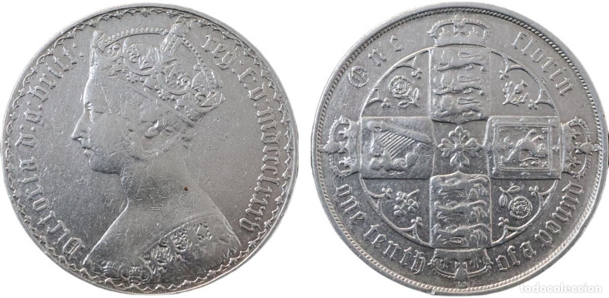 Monedas antiguas de Europa: GREAT BRITAIN 1885 VICTORIA GOTHIC TYPE FLORIN