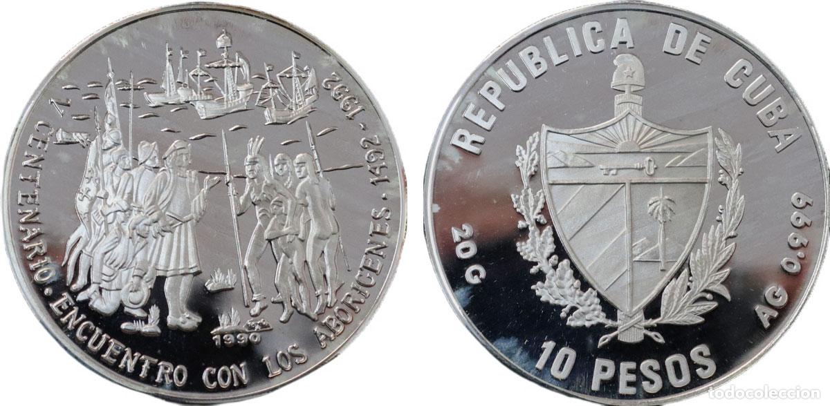 Monedas antiguas de Europa: CUBA 1990 V CENTENARIO ENCUENTRO CON LOS ABORICENES 10 PESOS