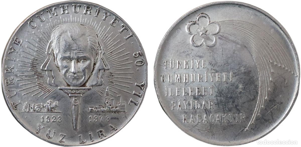 Monedas antiguas de Europa: TURKEY 1973 50TH ANNIVERSARY OF REPUBLIC 100 LIRA