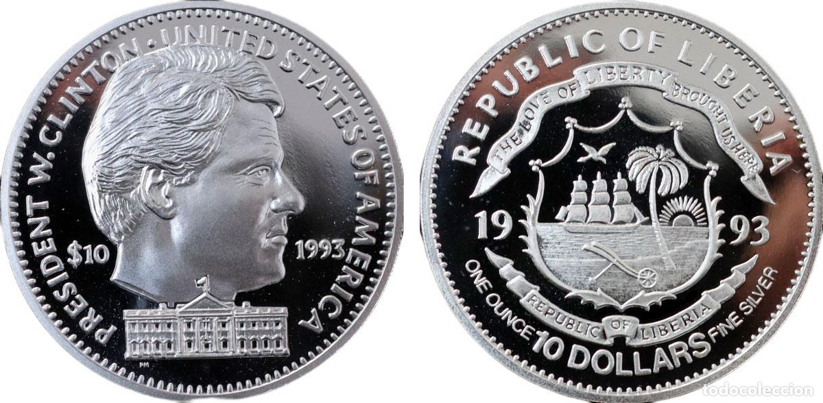 Monedas antiguas de Europa: LIBERIA 1993 PRESIDENT BILL CLINTON 1oz 10 DOLLARS