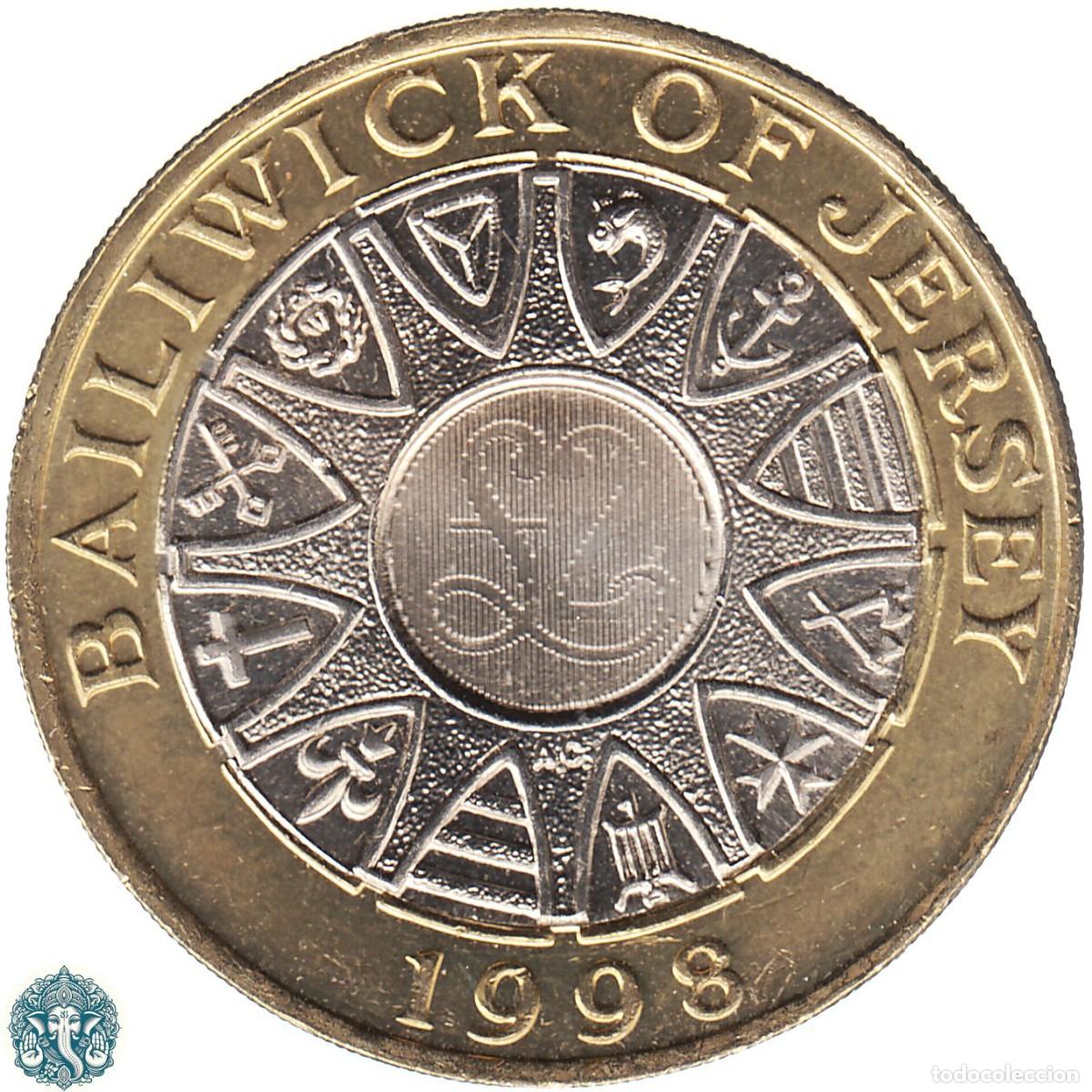 Monedas antiguas de Europa: JERSEY 2 Libras 1998 KM#102 bimet&aacute;lica