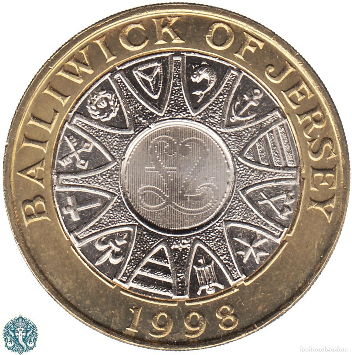 Monedas antiguas de Europa: JERSEY 2 Libras 1998 KM#102 bimet&aacute;lica