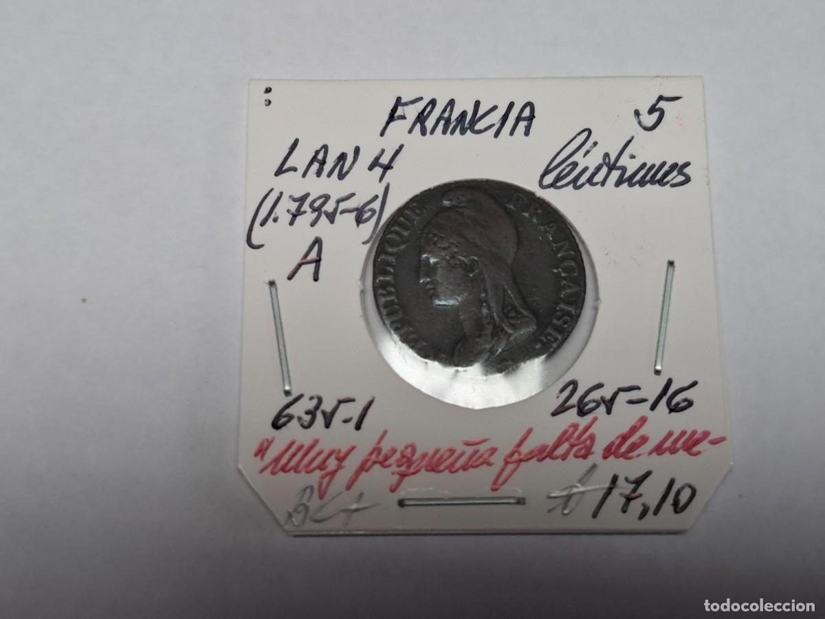 Monedas antiguas de Europa: 5 CENTIMES de LAN4 A 1795 km 635.1 FRANCIA en BC+