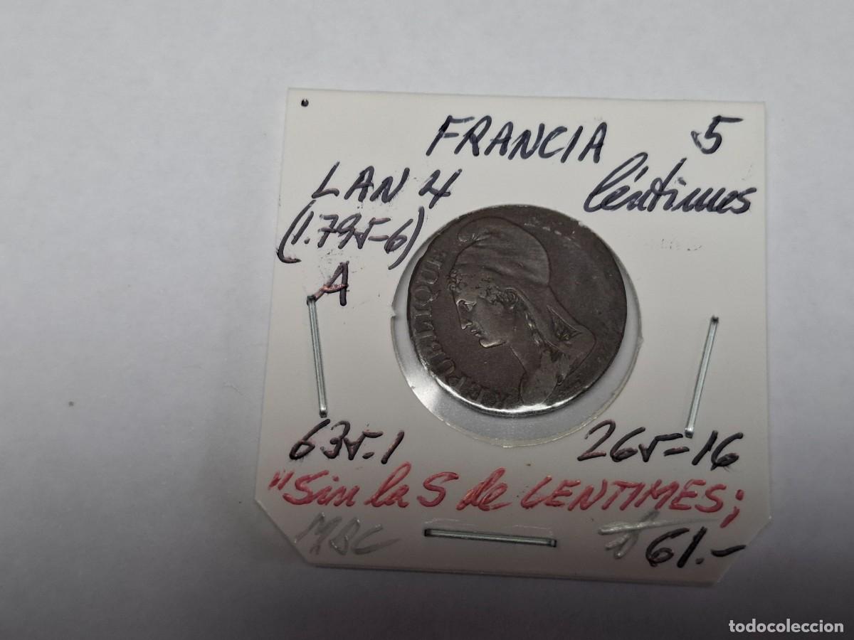 Monedas antiguas de Europa: 5 CENTIMES de LAN4 A 1795 km 635.1 FRANCIA en MBC