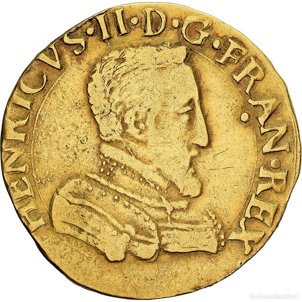 Monedas antiguas de Europa: [#982524] Francia, Henri II, Double Henri d'or, 1561, Rouen, 1st Type, Oro, BC+