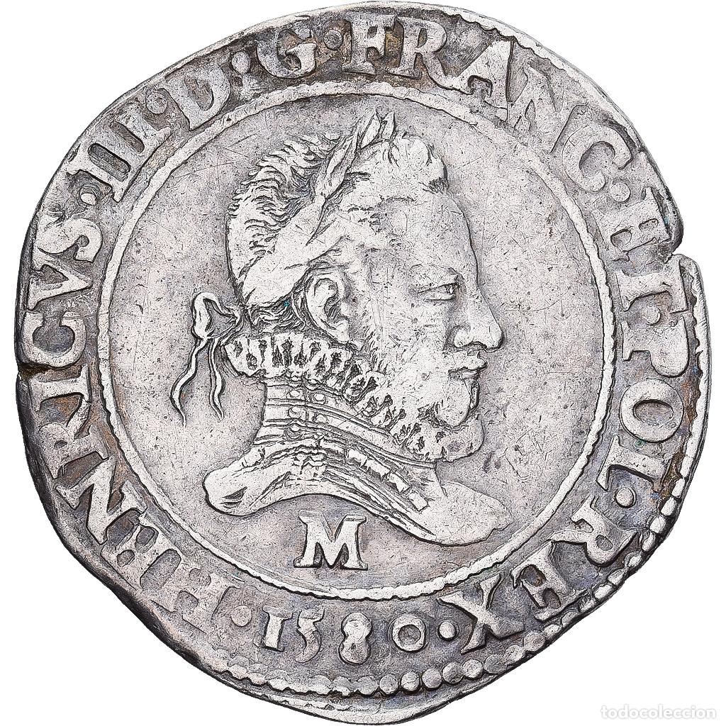 Monedas antiguas de Europa: [#1551627] Francia, Henri III, Franc au Col Frais&eacute;, 1580, Toulouse, Plata, MBC+