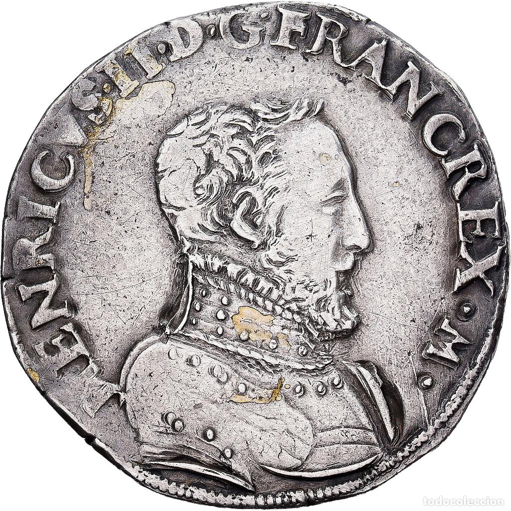 Monedas antiguas de Europa: [#1551630] Francia, Henri II, Teston &agrave; la t&ecirc;te nue, 1556, Lyon, Plata, MBC, Gadoury:373