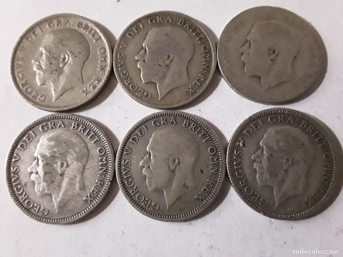 Moedas antigas da Europa: INGLATERRA - LOTE SHILLING DE PLATA A&Ntilde;O 1920+1921+1922+1926+1928+1929.