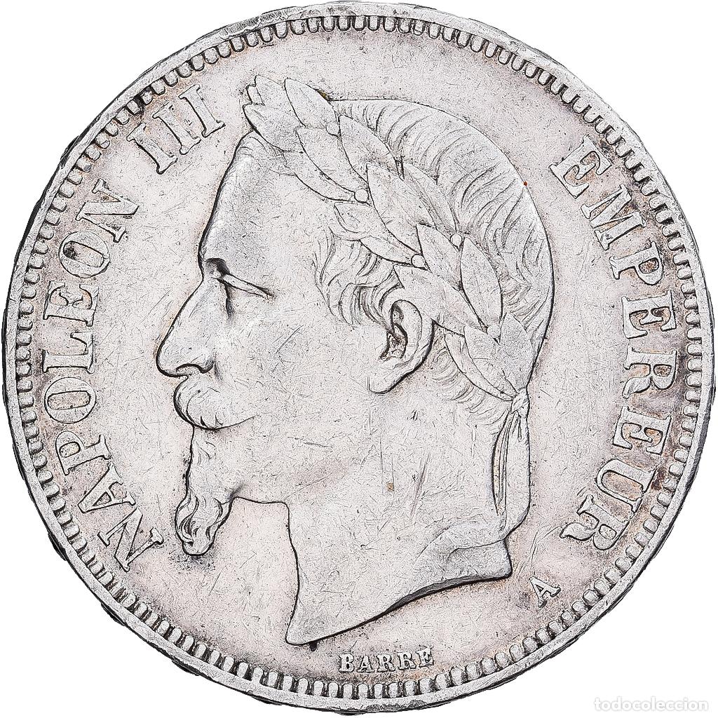 Monedas antiguas de Europa: [#1551576] Francia, Napoleon III, 5 Francs, 1870, Paris, Plata, MBC+, Gadoury:739, KM:799.1