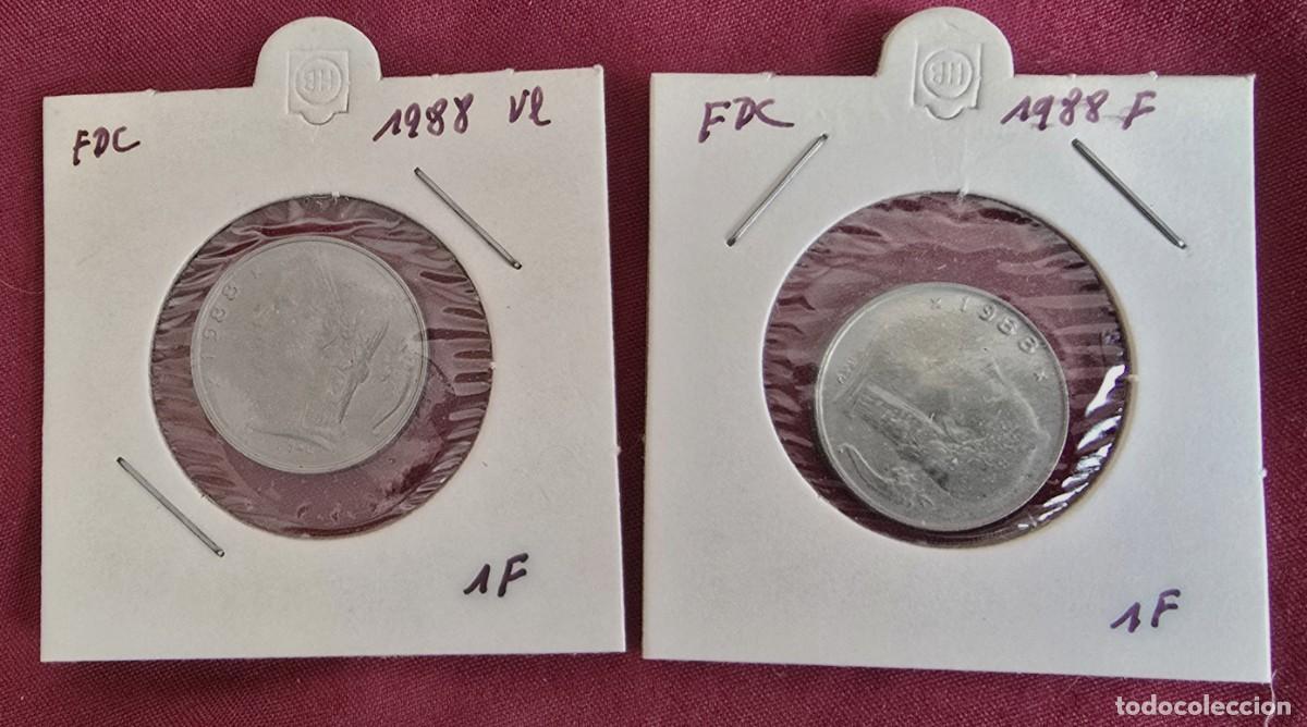 Monedas antiguas de Europa: 2 MONEDAS DE BELGICA 1988 - 1 FRANCO - BELGIQUE y BELGIE - MONEDAS ENCARTONADAS