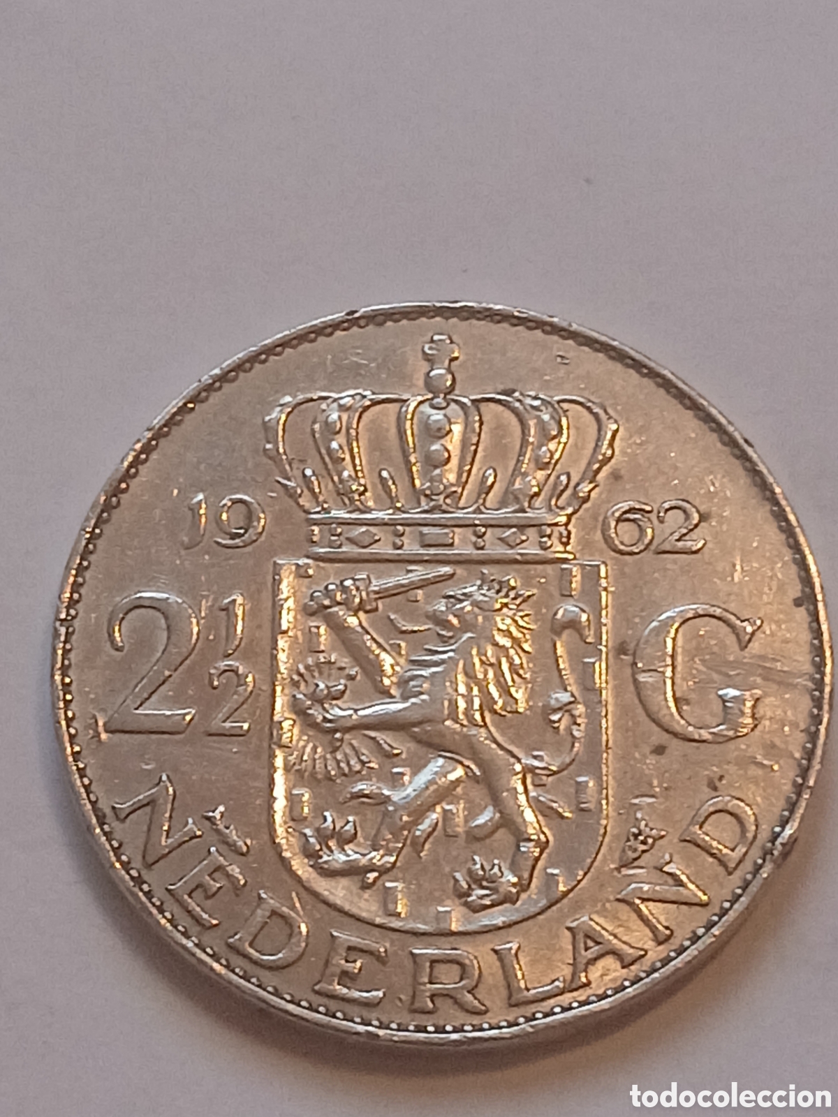 Monedas antiguas de Europa: 2&frac12; Gulden Holanda 1962.Reina Juliana 15 g Pa&iacute;ses Bajos