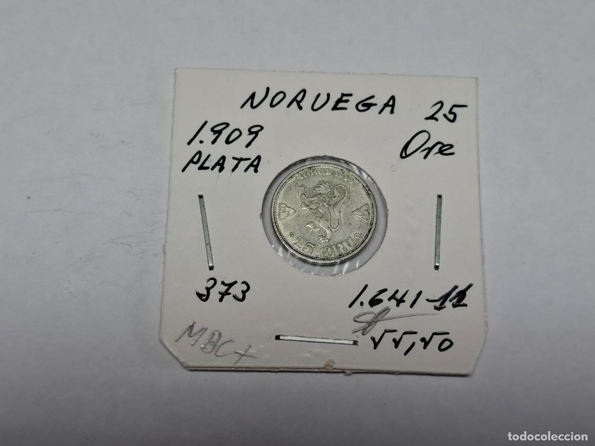 Monedas antiguas de Europa: 25 ORE de PLATA de 1909 KM 373 NORUEGA en MBC+