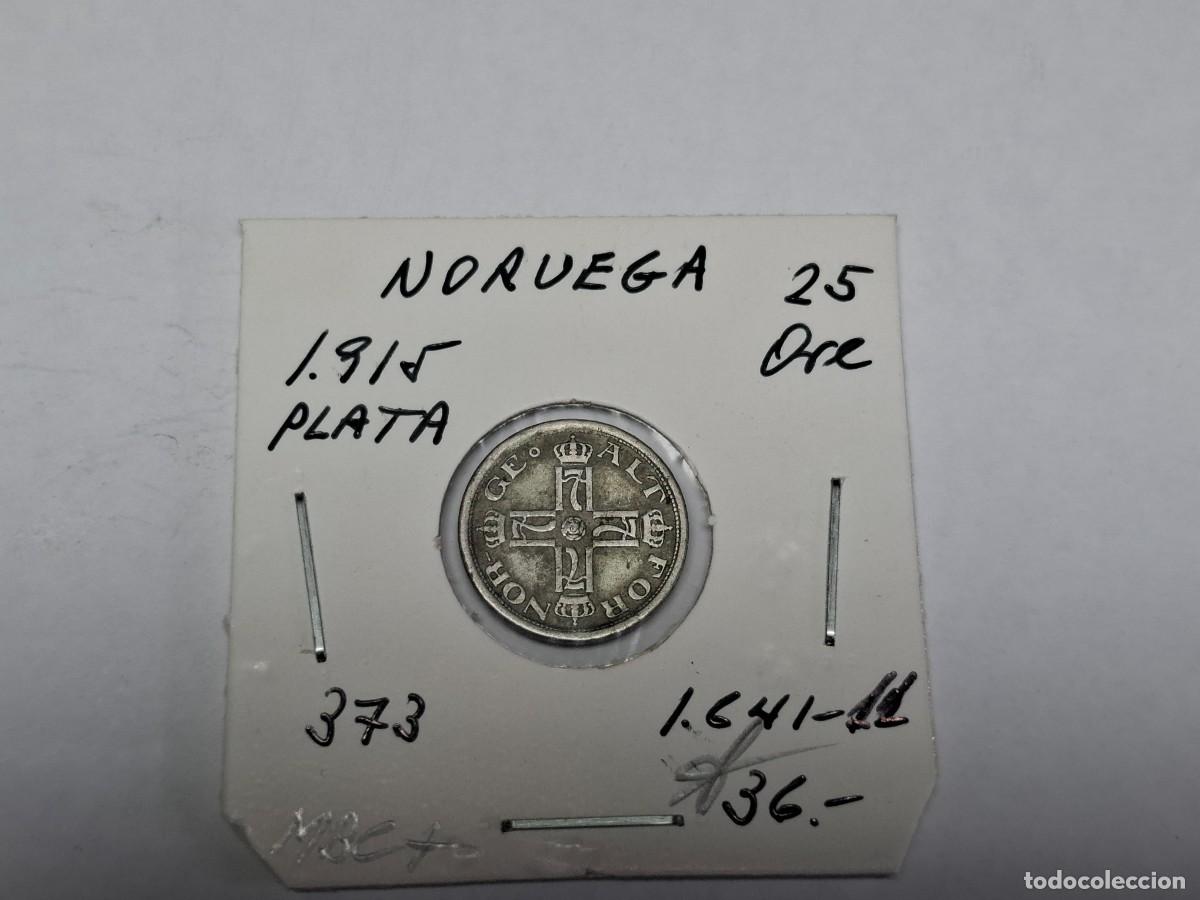 Monedas antiguas de Europa: 25 ORE de PLATA de 1915 KM 373 NORUEGA en MBC+