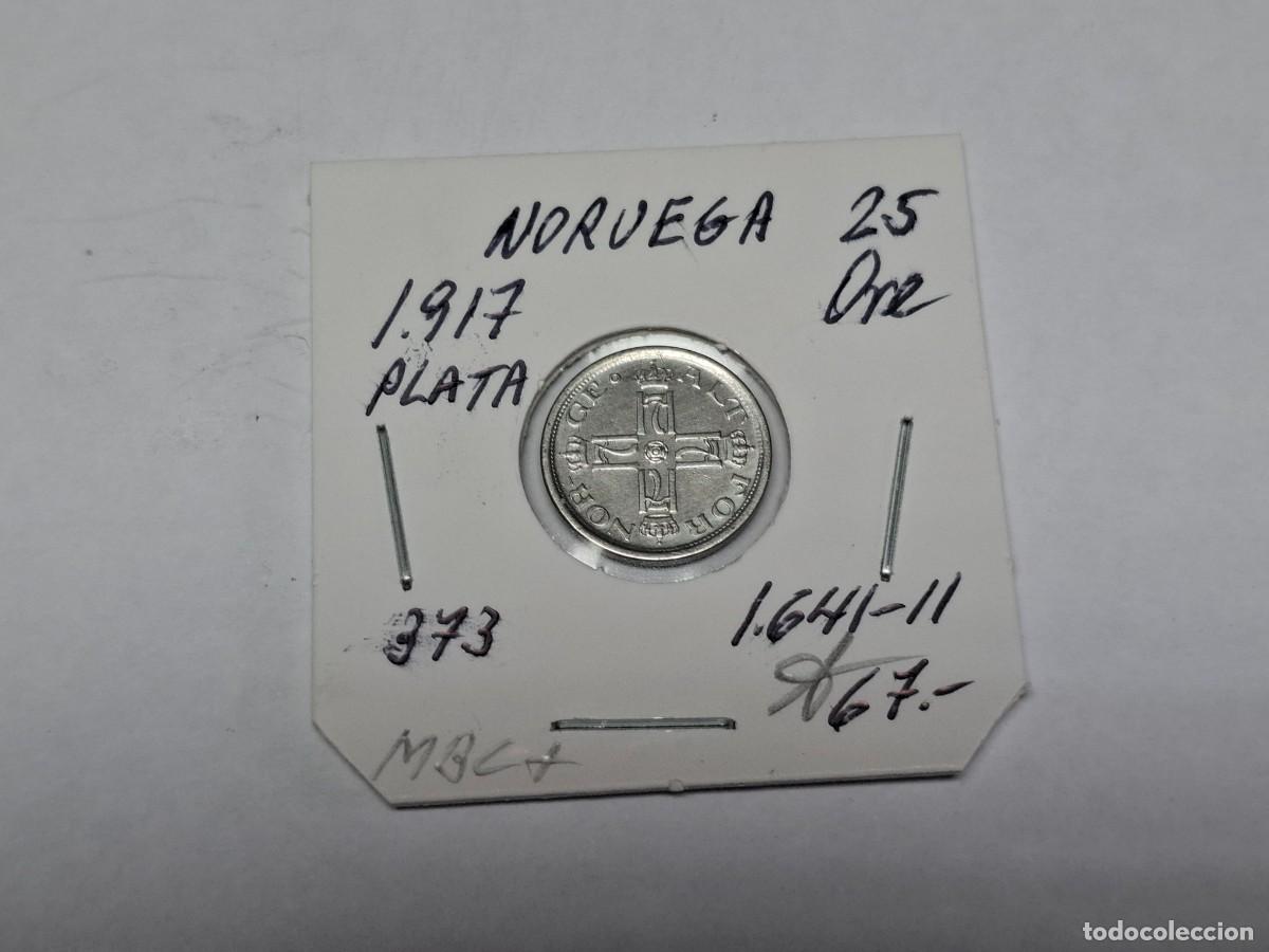 Monedas antiguas de Europa: 25 ORE de PLATA de 1917 KM 373 NORUEGA en MBC+