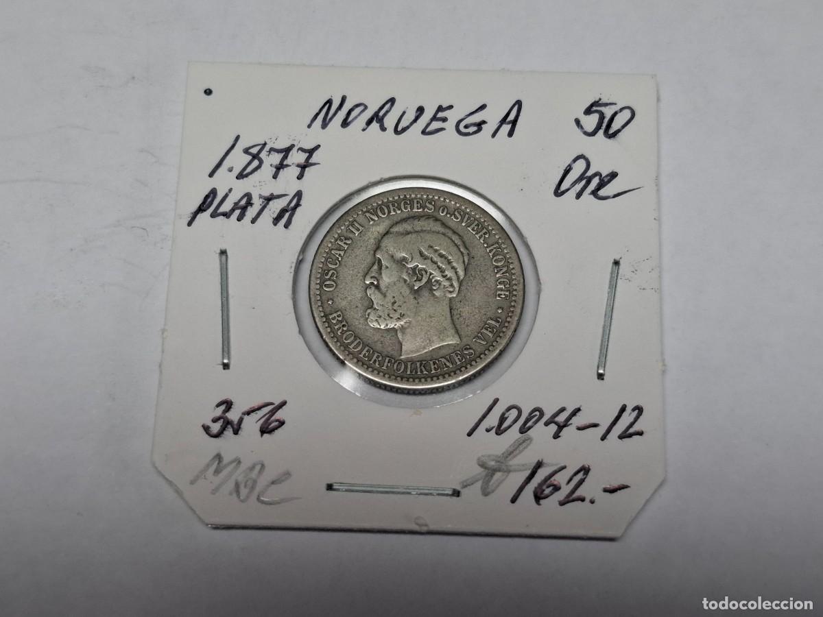 Monedas antiguas de Europa: 50 ORE de PLATA de 1877 KM 356 NORUEGA en MBC