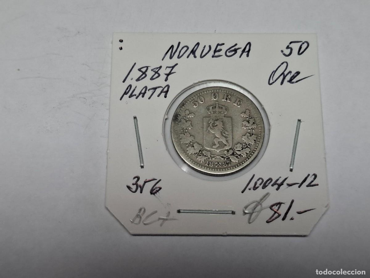 Monedas antiguas de Europa: 50 ORE de PLATA de 1887 KM 356 NORUEGA en BC+