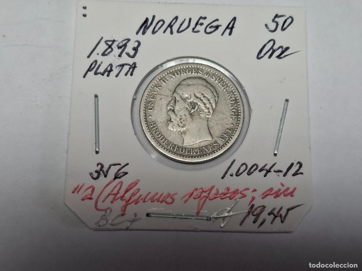 Monedas antiguas de Europa: 50 ORE de PLATA de 1893 KM 356 NORUEGA en BC+