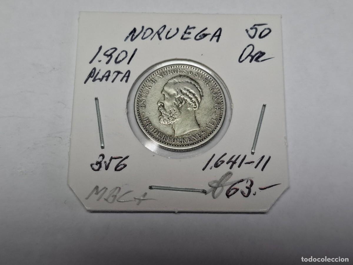 Monedas antiguas de Europa: 50 ORE de PLATA de 1901 KM 356 NORUEGA en MBC+