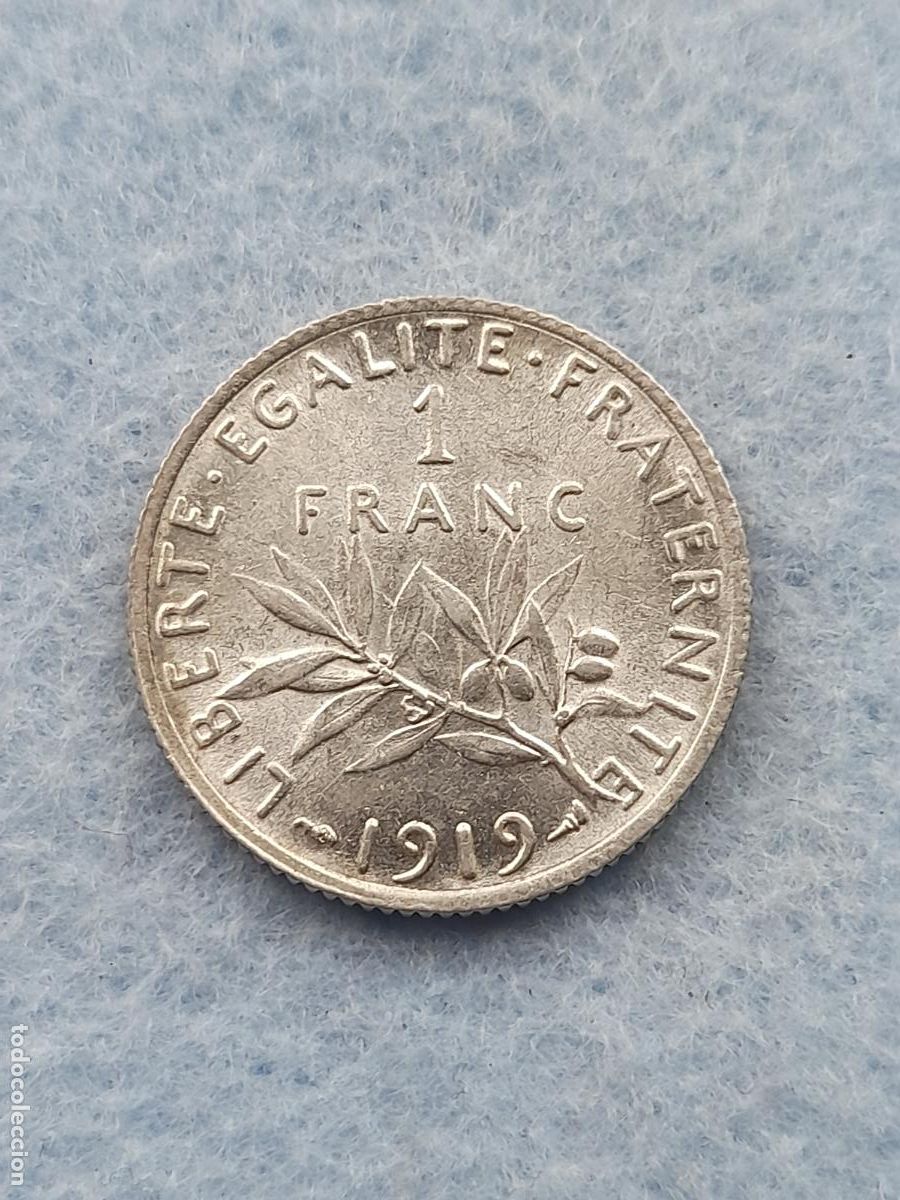 Moedas antigas da Europa: Francia. 1 Franco. A&ntilde;o 1919. Plata.