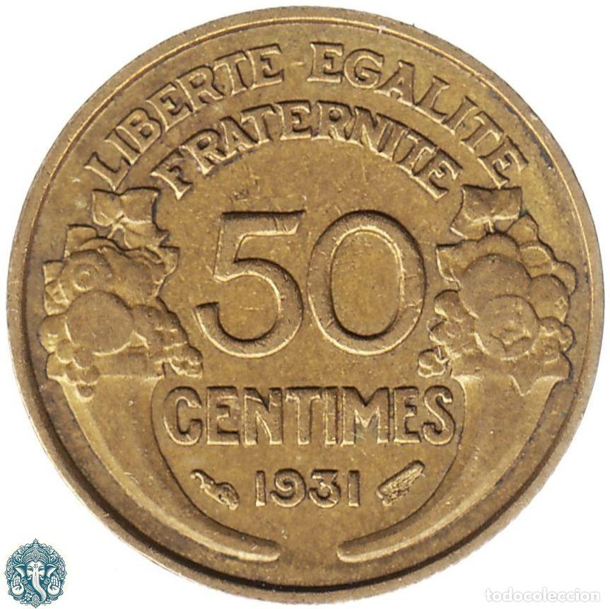 Monedas antiguas de Europa: FRANCIA 50 C&eacute;ntimos 1931 KM#894.1 variedad sin fruta - sin uva