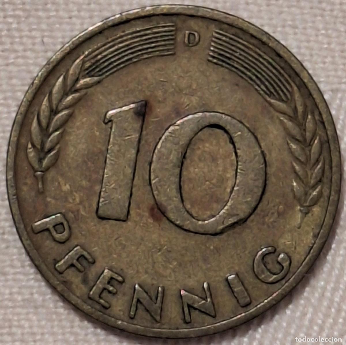 Monedas antiguas de Europa: 2 Monedas: 10 Pfening 1950 alemania