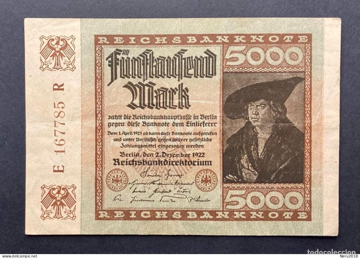 Monedas antiguas de Europa: ALEMANIA 1922 Pick 81 5000 Mark VF