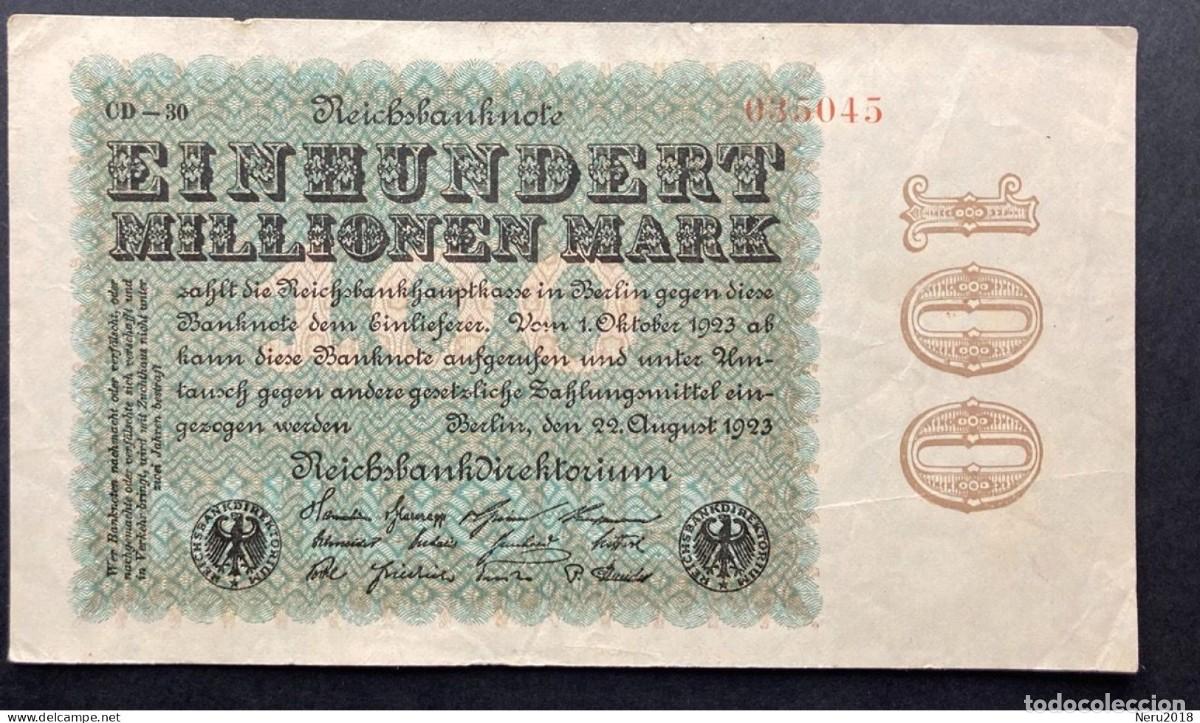 Monedas antiguas de Europa: ALEMANIA 1923 Pick 107 100 Million Mark VF