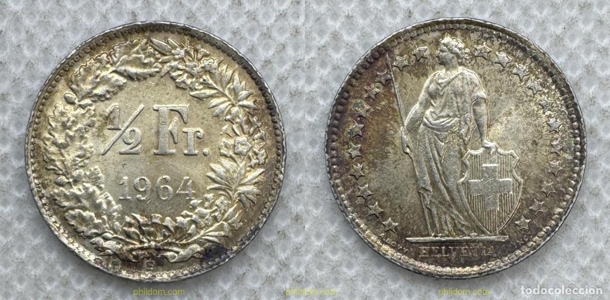 Moedas antigas da Europa: 5481 SUIZA 1964 SUIZA 1/2 FRANCS 1964