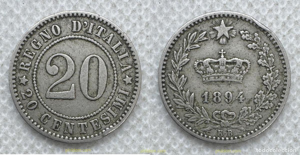 Moedas antigas da Europa: 5480 ITALIA 1894 20 CENTESIMI 1894 ITALI ITALY SILVER