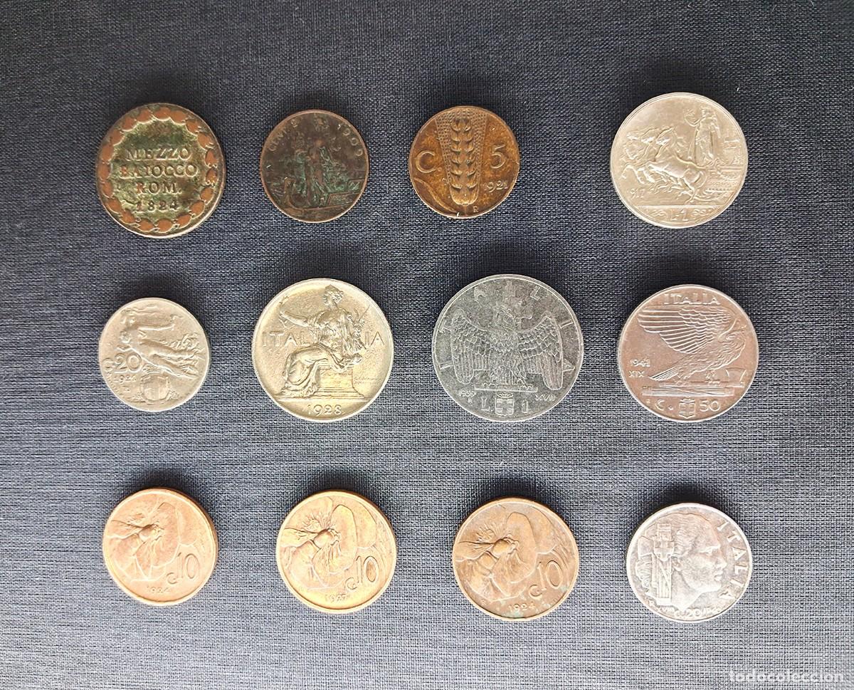 Monedas antiguas de Europa: Lote 12 monedas Italia - Incluye plata 50 Centesimi Cuadriga Briosa
