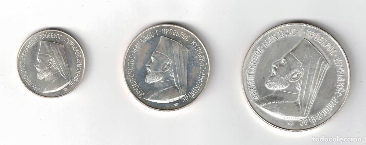 Monedas antiguas de Europa: CHIPRE SERIE CONMEMORATIVA ARZOBISPO MAKARIOS III 1974 - 3, 6 y 12 LIBRAS - PLATA