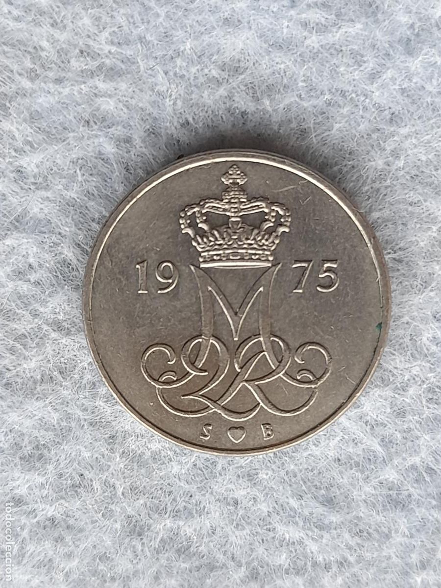 Moedas antigas da Europa: Dinamarca. 10 Ore. A&ntilde;o 1975.
