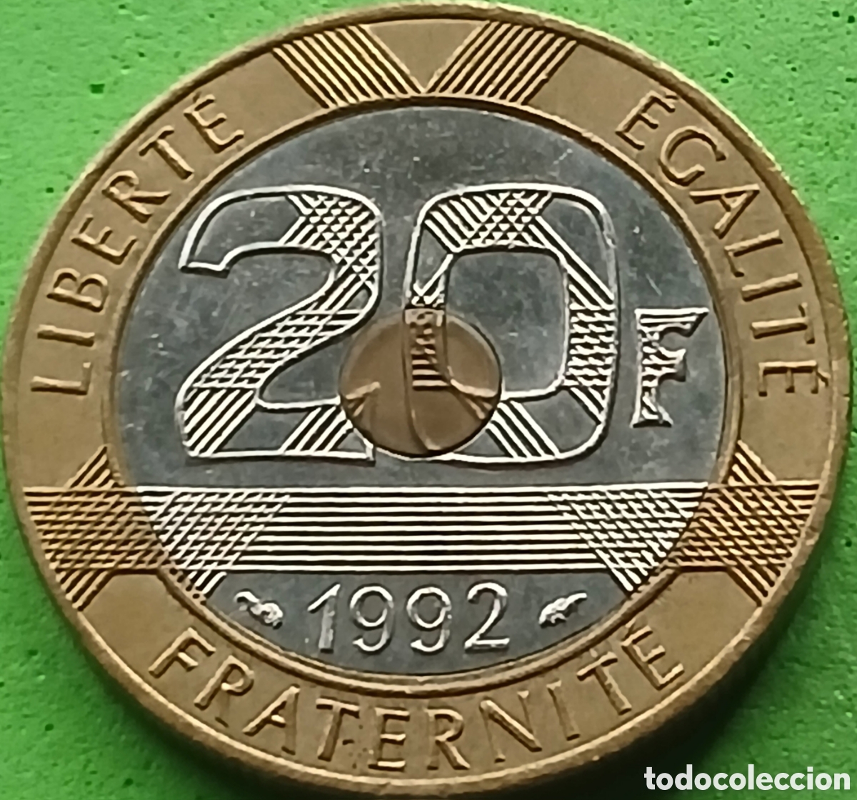 Monedas antiguas de Europa: Francia 20 francos 1992 km#1008 alineaci&oacute;n moneda (180&deg;)