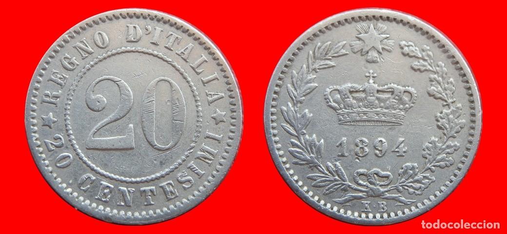 Moedas antigas da Europa: 20 CENTESIMI 1894 ITALIA-152349